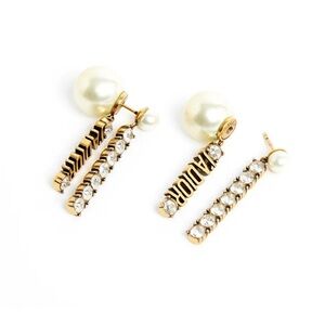 Authentic Dior Gold, Cream and Clear Crystal Drop Earrings